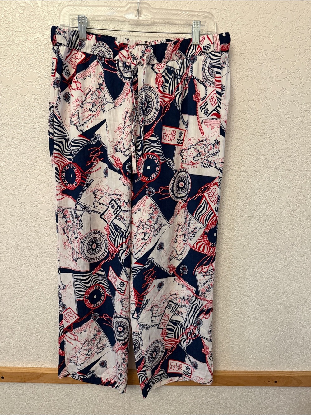 Talbots Club Azur Nautical Print Wide-Leg Pants - Red, Navy, White